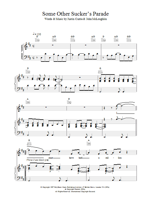 Download Del Amitri Some Other Sucker's Parade Sheet Music and learn how to play Piano, Vocal & Guitar (Right-Hand Melody) PDF digital score in minutes