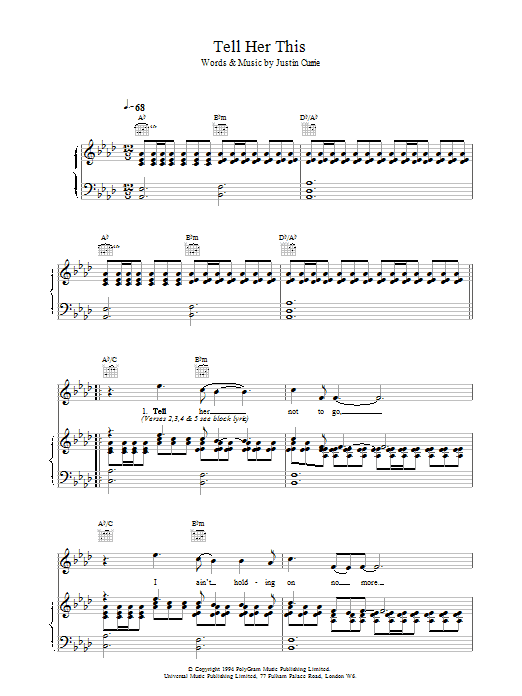 Download Del Amitri Tell Her This Sheet Music and learn how to play Piano, Vocal & Guitar (Right-Hand Melody) PDF digital score in minutes