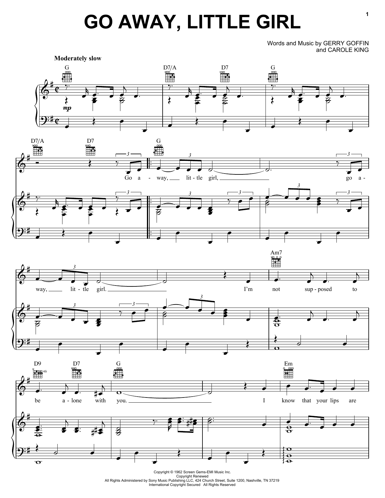 Download Del Shannon Go Away, Little Girl Sheet Music and learn how to play Piano, Vocal & Guitar (Right-Hand Melody) PDF digital score in minutes