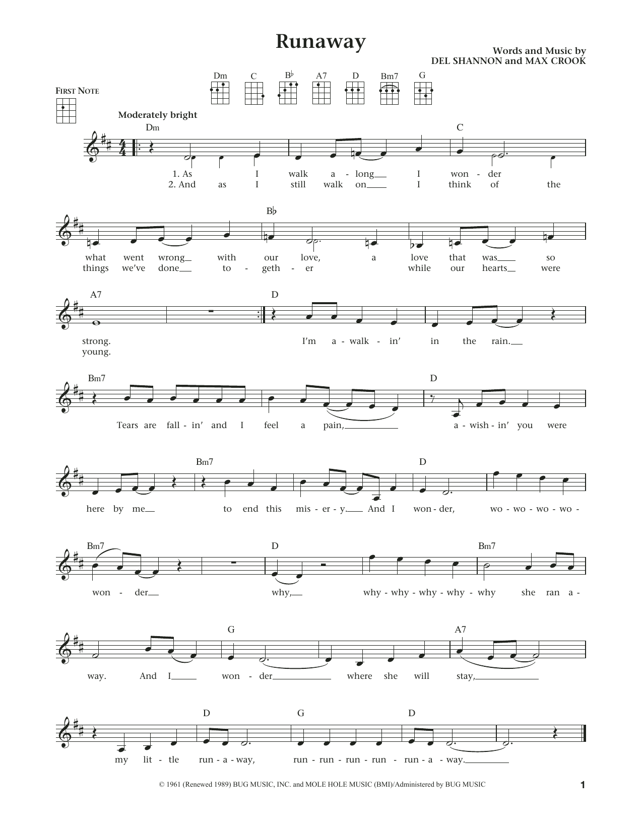 Download Del Shannon Runaway Sheet Music and learn how to play Ukulele PDF digital score in minutes