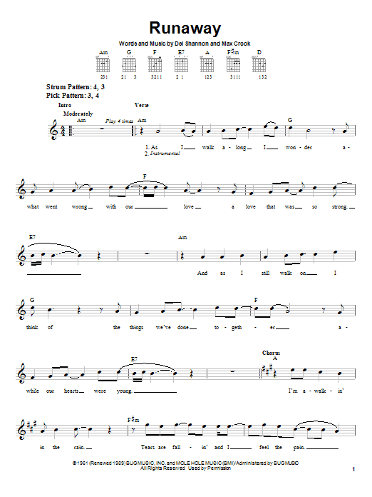 Download Del Shannon Runaway Sheet Music and learn how to play Keyboard Transcription PDF digital score in minutes