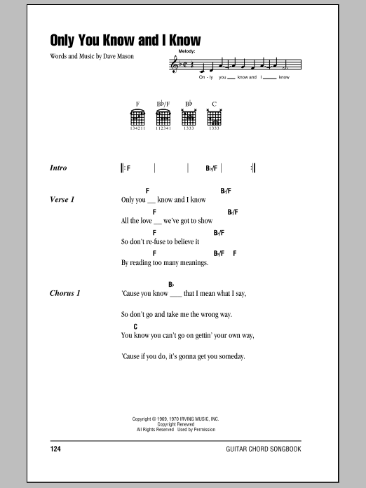 Download Eric Clapton Only You Know And I Know Sheet Music and learn how to play Lyrics & Chords PDF digital score in minutes