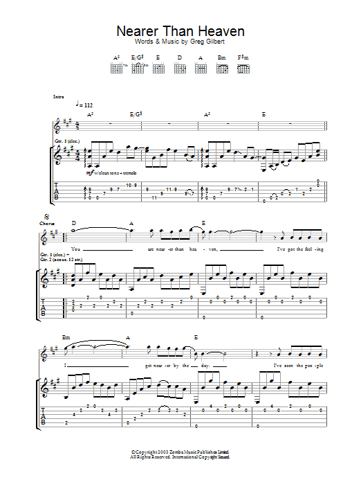 Download The Delays Nearer Than Heaven Sheet Music and learn how to play Guitar Tab PDF digital score in minutes