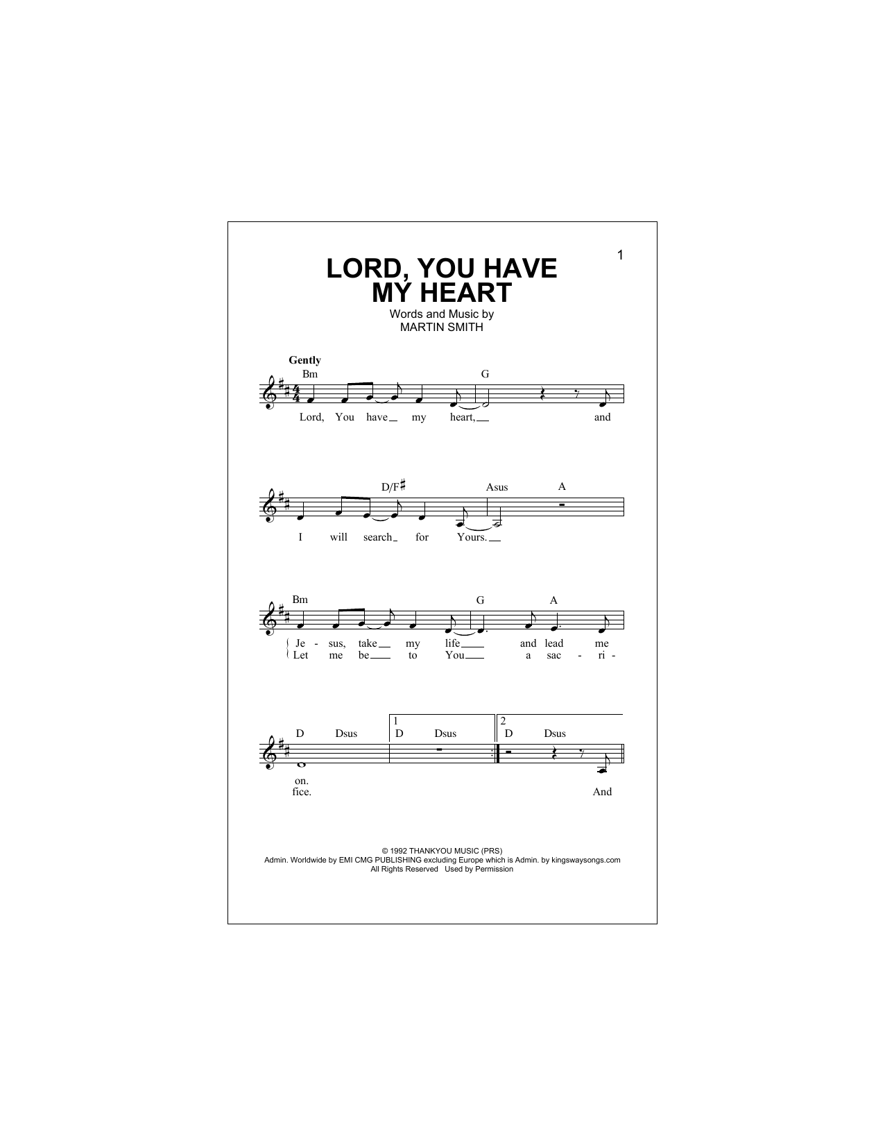 Download Delirious Lord, You Have My Heart Sheet Music and learn how to play Melody Line, Lyrics & Chords PDF digital score in minutes