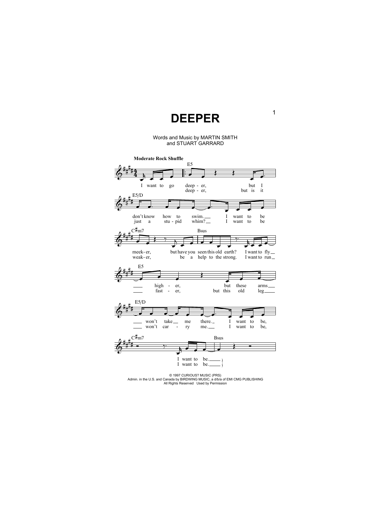 Download Delirious? Deeper Sheet Music and learn how to play Piano, Vocal & Guitar Chords (Right-Hand Melody) PDF digital score in minutes