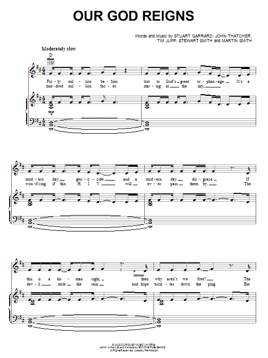 Download Delirious? Our God Reigns Sheet Music and learn how to play Piano, Vocal & Guitar (Right-Hand Melody) PDF digital score in minutes