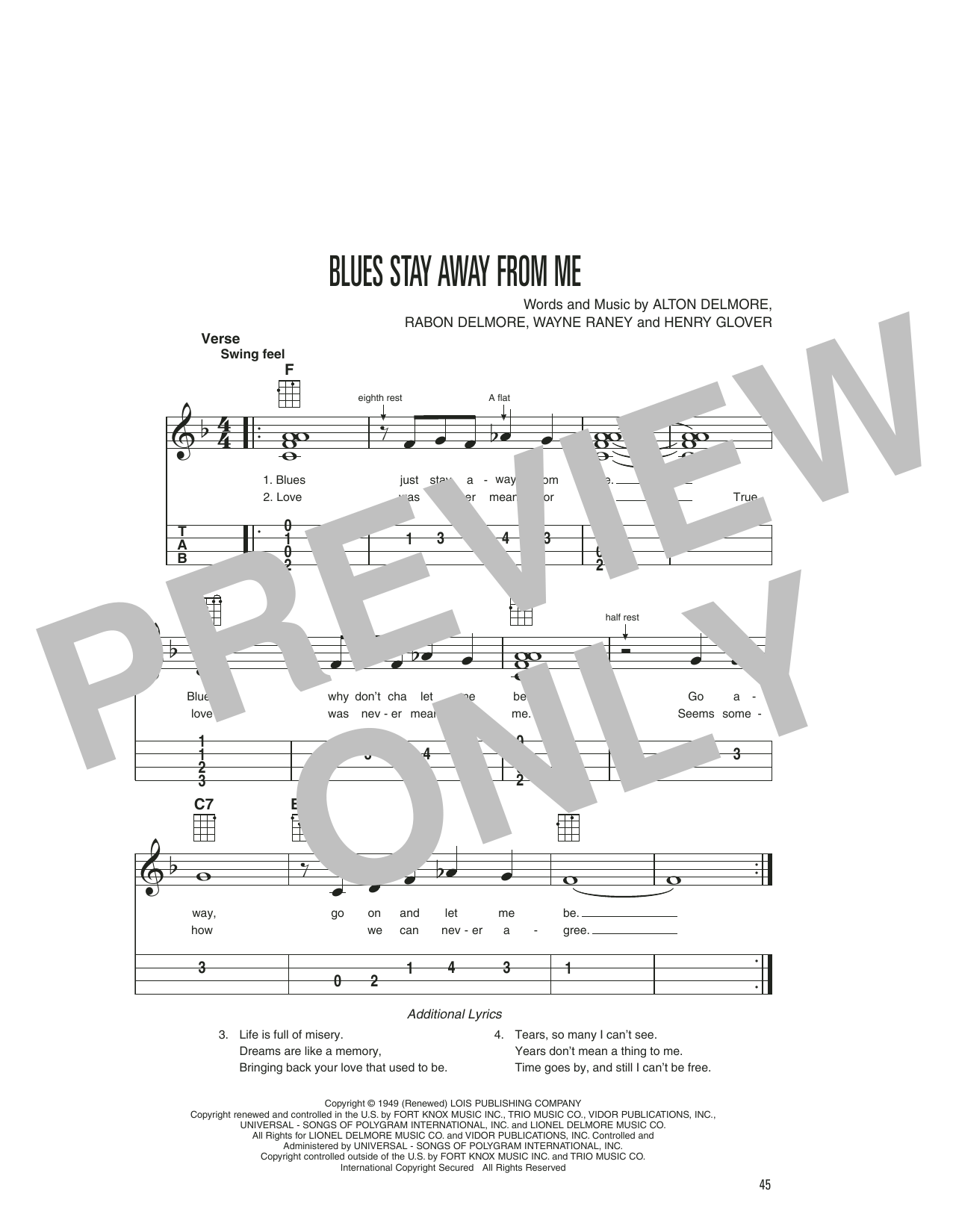 Download Delmore Brothers Blues Stay Away From Me Sheet Music and learn how to play Easy Ukulele Tab PDF digital score in minutes