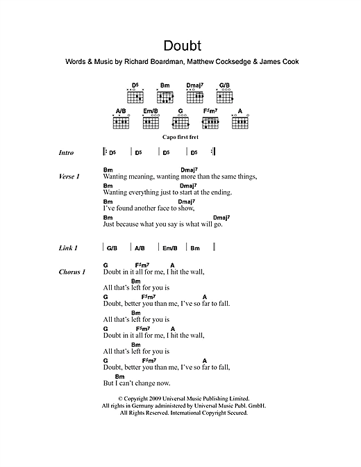 Download Delphic Doubt Sheet Music and learn how to play Lyrics & Chords PDF digital score in minutes