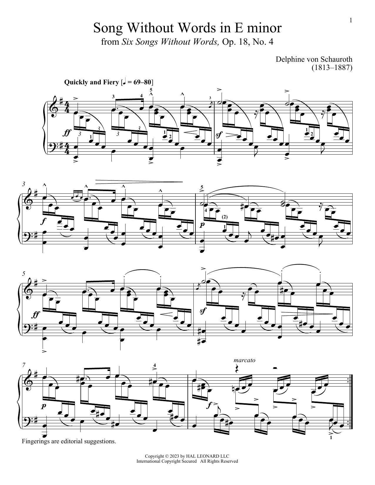 Download Delphine von Schauroth Quickly and Firey Sheet Music and learn how to play Piano Solo PDF digital score in minutes