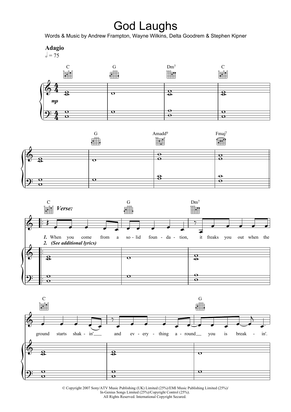 Download Delta Goodrem God Laughs Sheet Music and learn how to play Piano, Vocal & Guitar PDF digital score in minutes