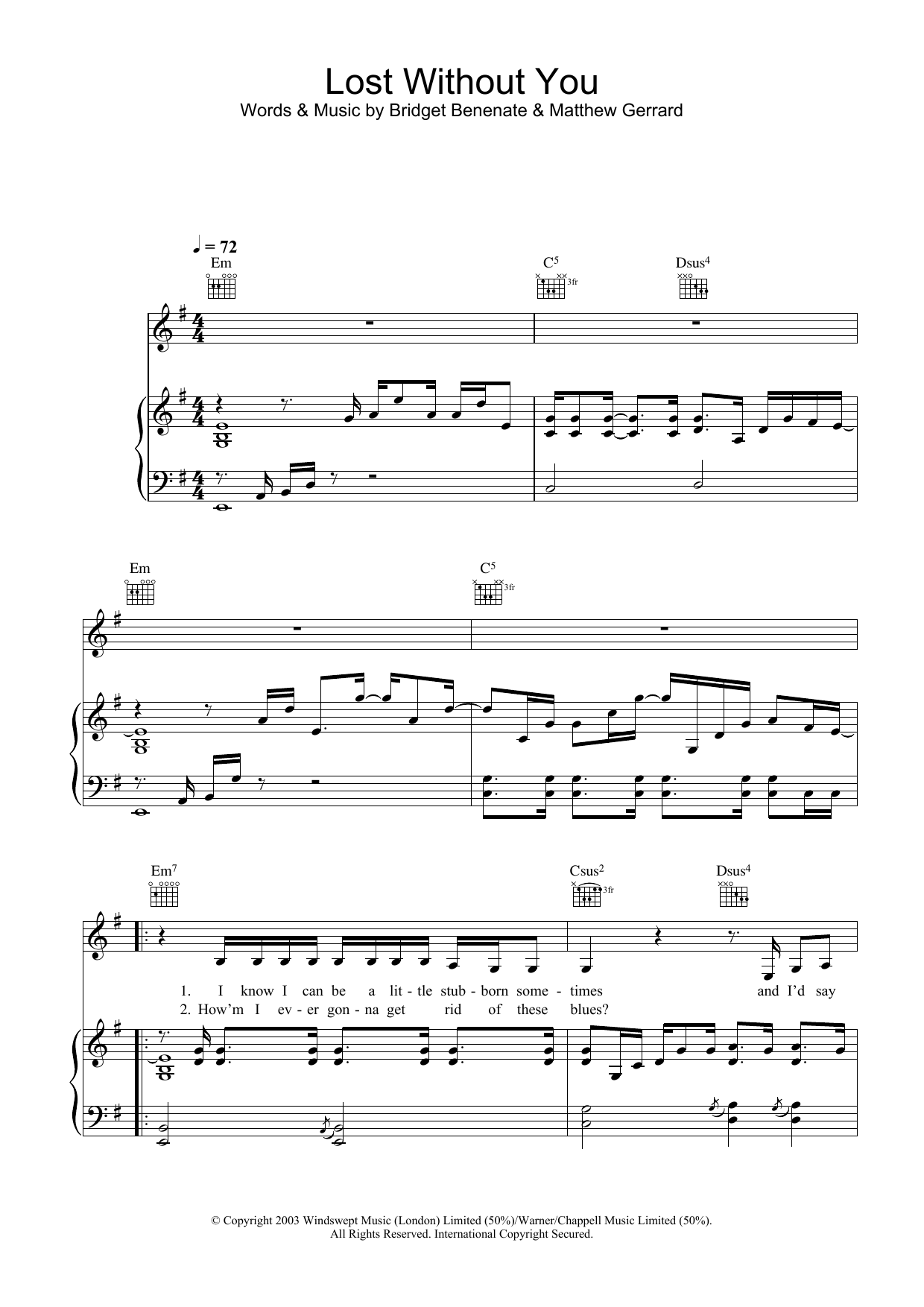 Download Delta Goodrem Lost Without You Sheet Music and learn how to play Piano, Vocal & Guitar PDF digital score in minutes