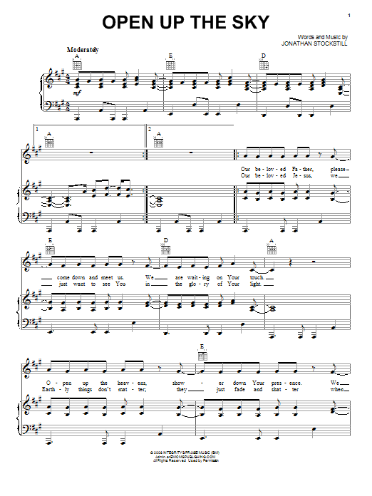 Download Deluge Band Open Up The Sky Sheet Music and learn how to play Piano, Vocal & Guitar (Right-Hand Melody) PDF digital score in minutes