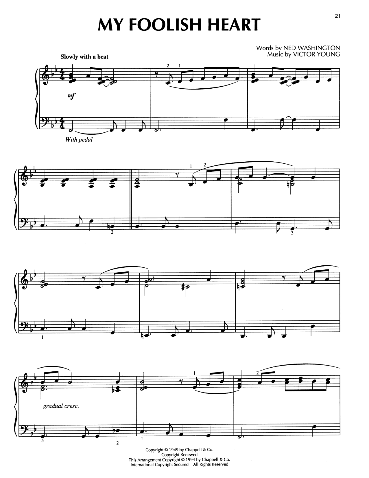 Download Demensions My Foolish Heart (arr. Bill Boyd) Sheet Music and learn how to play Piano Solo PDF digital score in minutes