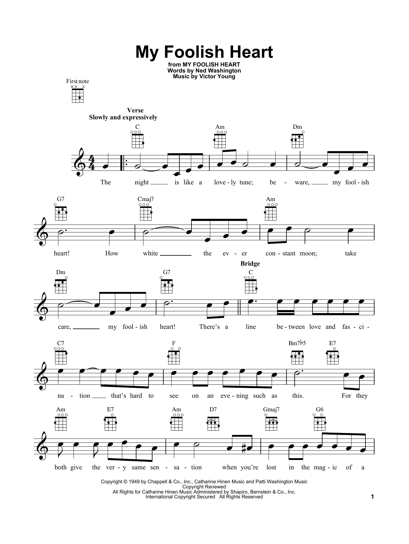 Download The Demensions My Foolish Heart Sheet Music and learn how to play Ukulele PDF digital score in minutes