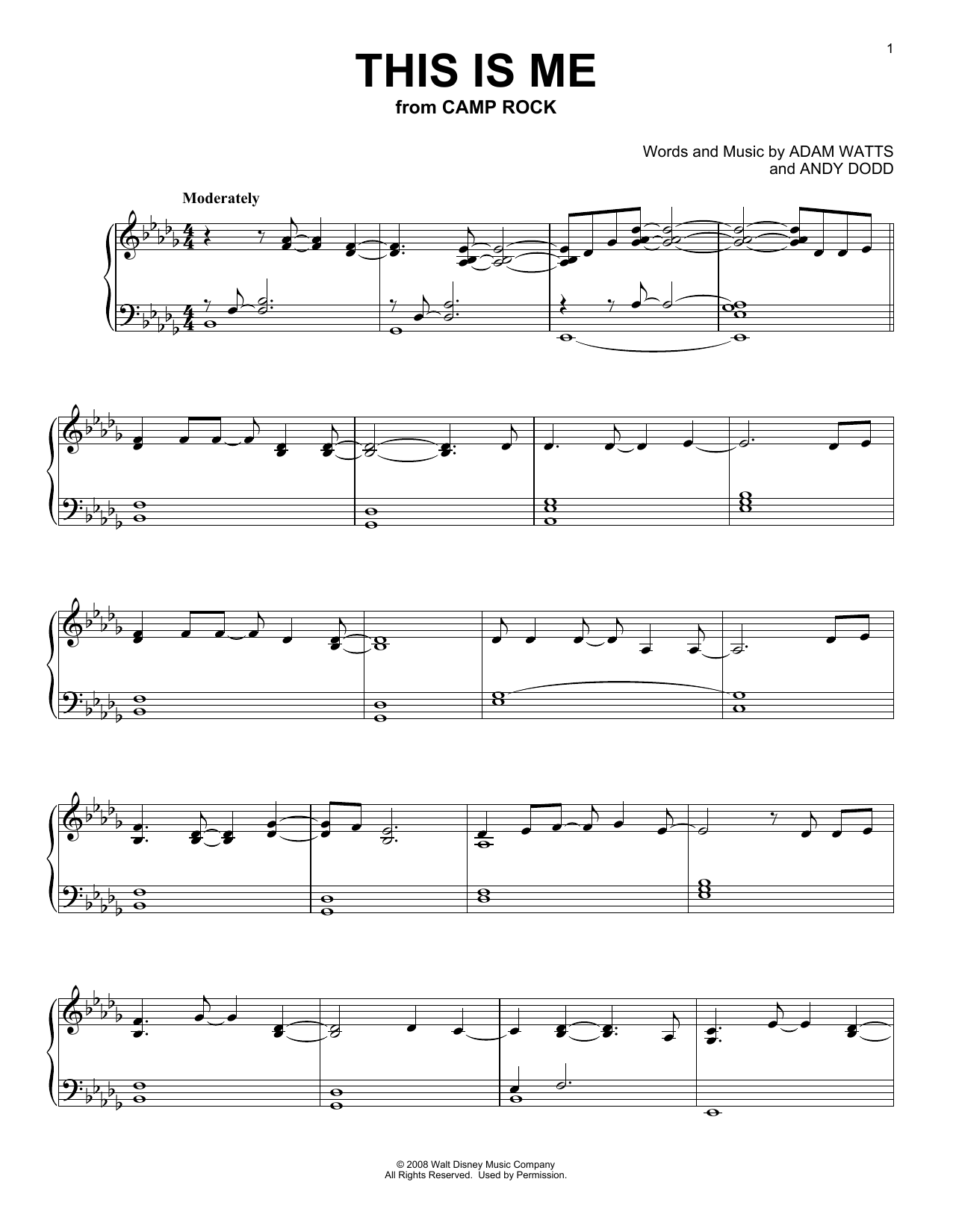 Download Demi Lovato & Joe Jonas This Is Me (from Camp Rock) Sheet Music and learn how to play Piano Solo PDF digital score in minutes