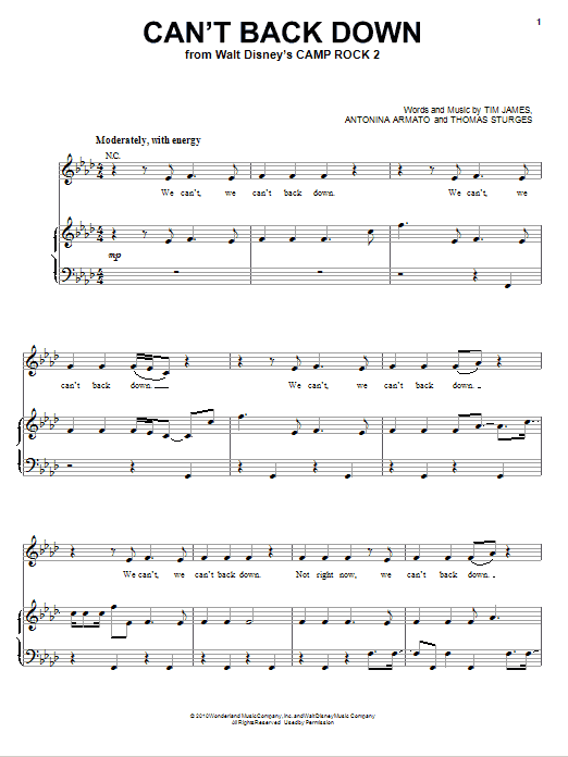 Download Demi Lovato Can't Back Down Sheet Music and learn how to play Piano, Vocal & Guitar (Right-Hand Melody) PDF digital score in minutes