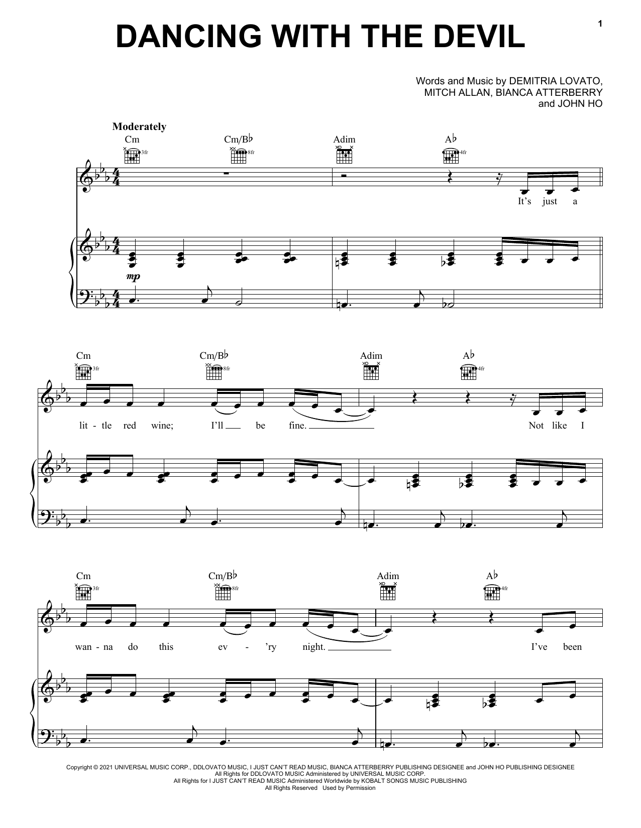 Download Demi Lovato Dancing With The Devil Sheet Music and learn how to play Piano, Vocal & Guitar Chords (Right-Hand Melody) PDF digital score in minutes