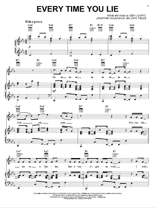 Download Demi Lovato Every Time You Lie Sheet Music and learn how to play Piano, Vocal & Guitar (Right-Hand Melody) PDF digital score in minutes