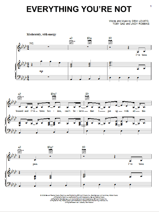 Download Demi Lovato Everything You're Not Sheet Music and learn how to play Piano, Vocal & Guitar (Right-Hand Melody) PDF digital score in minutes