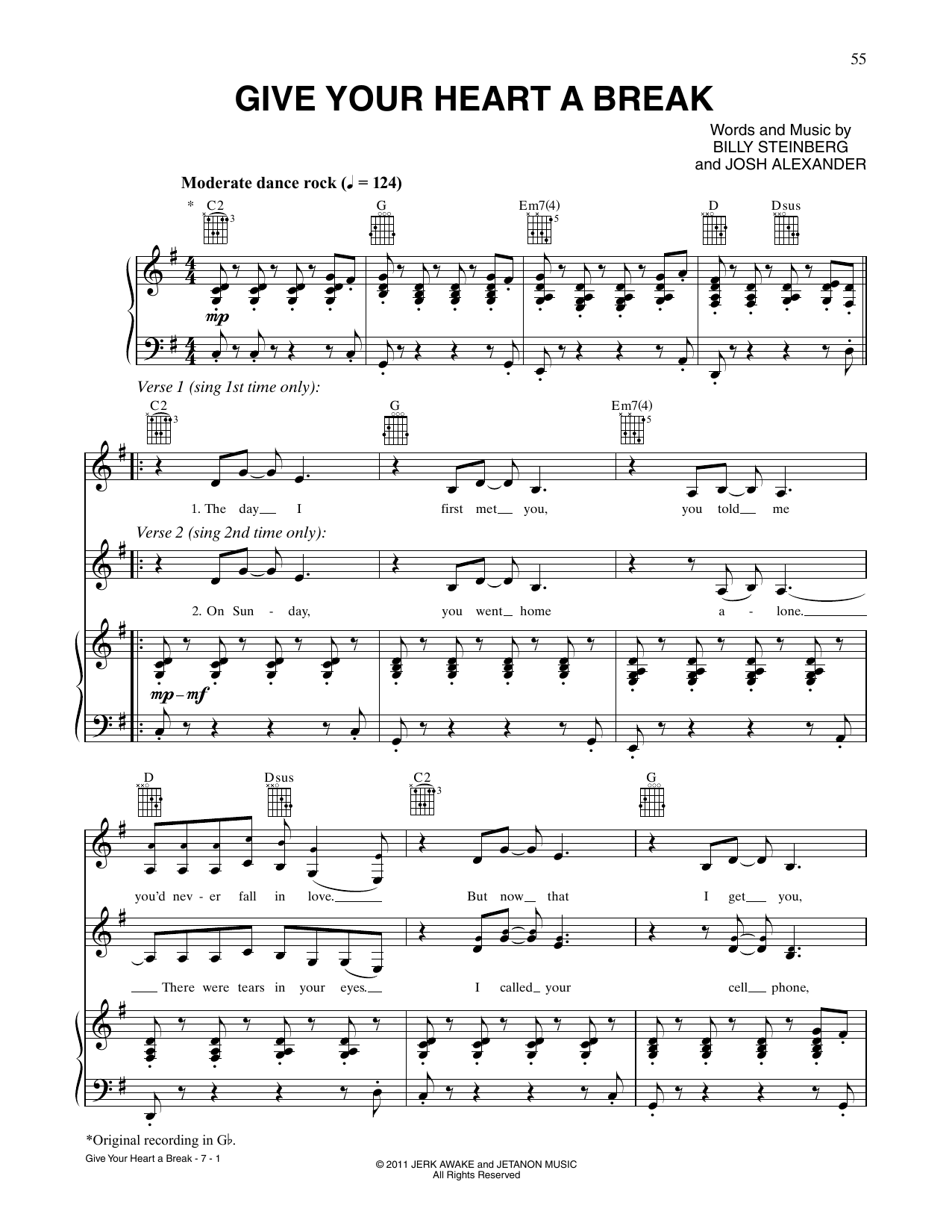 Download Demi Lovato Give Your Heart A Break Sheet Music and learn how to play Piano, Vocal & Guitar Chords (Right-Hand Melody) PDF digital score in minutes