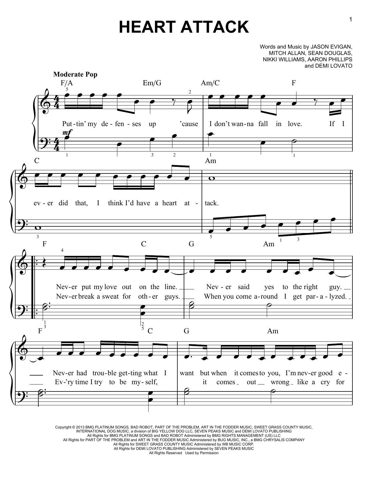 Download Demi Lovato Heart Attack Sheet Music and learn how to play Easy Guitar Tab PDF digital score in minutes