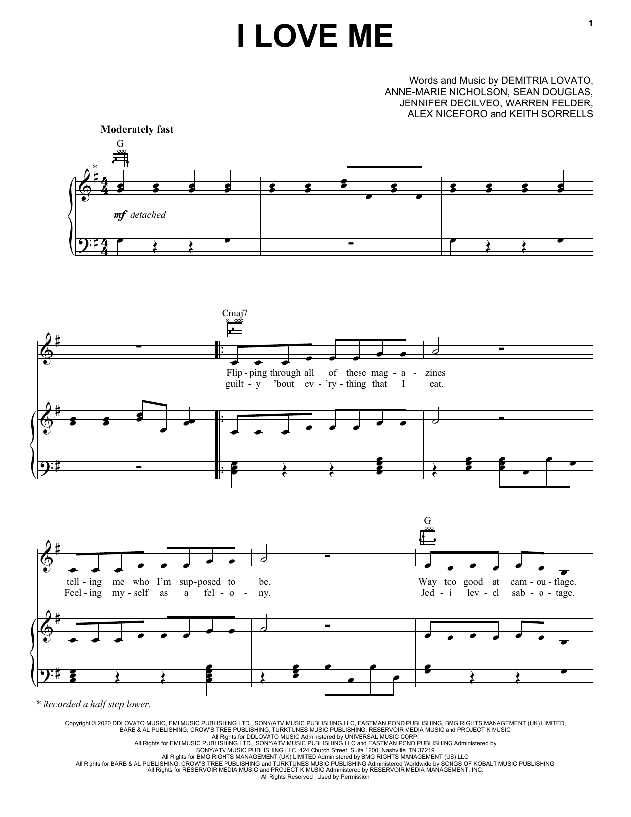 Download Demi Lovato I Love Me Sheet Music and learn how to play Instrumental Solo – Treble Clef Low Range PDF digital score in minutes