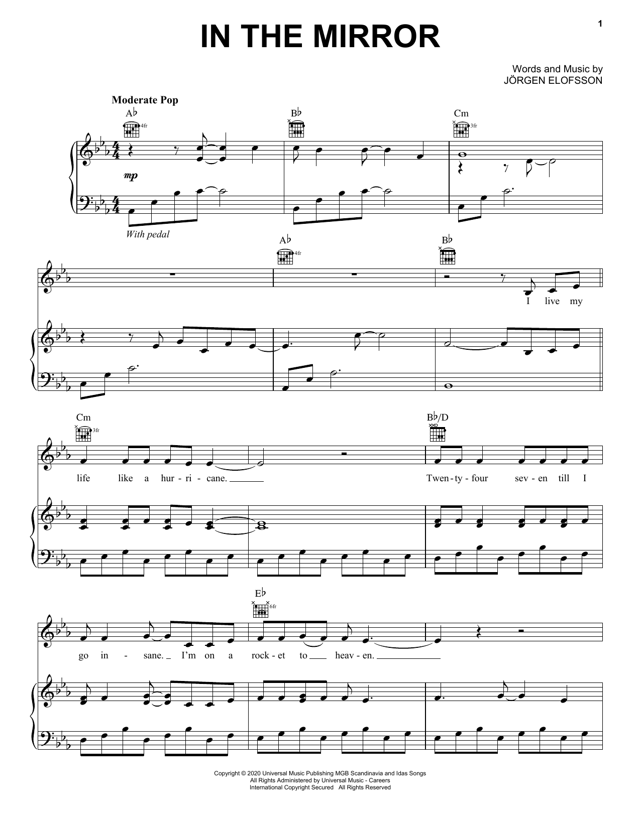 Download Demi Lovato In The Mirror (from Eurovision Song Contest: The Story of Fire Saga) Sheet Music and learn how to play Piano, Vocal & Guitar Chords (Right-Hand Melody) PDF digital score in minutes