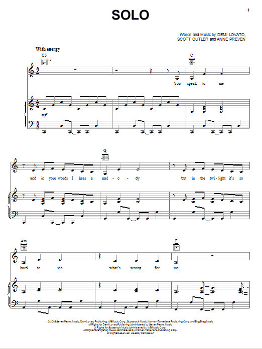 Download Demi Lovato Solo Sheet Music and learn how to play Piano, Vocal & Guitar (Right-Hand Melody) PDF digital score in minutes