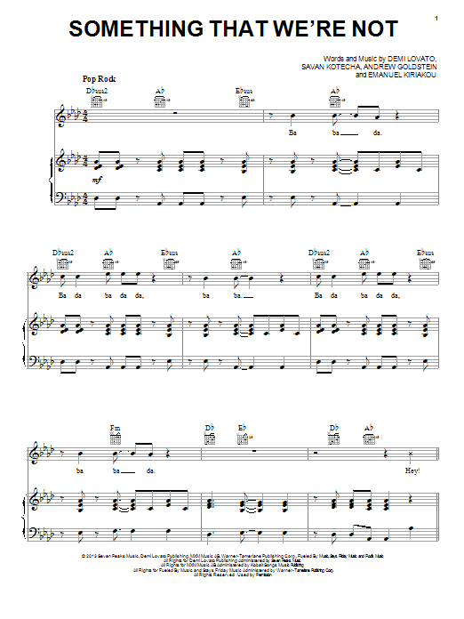 Download Demi Lovato Something That We're Not Sheet Music and learn how to play Piano, Vocal & Guitar (Right-Hand Melody) PDF digital score in minutes