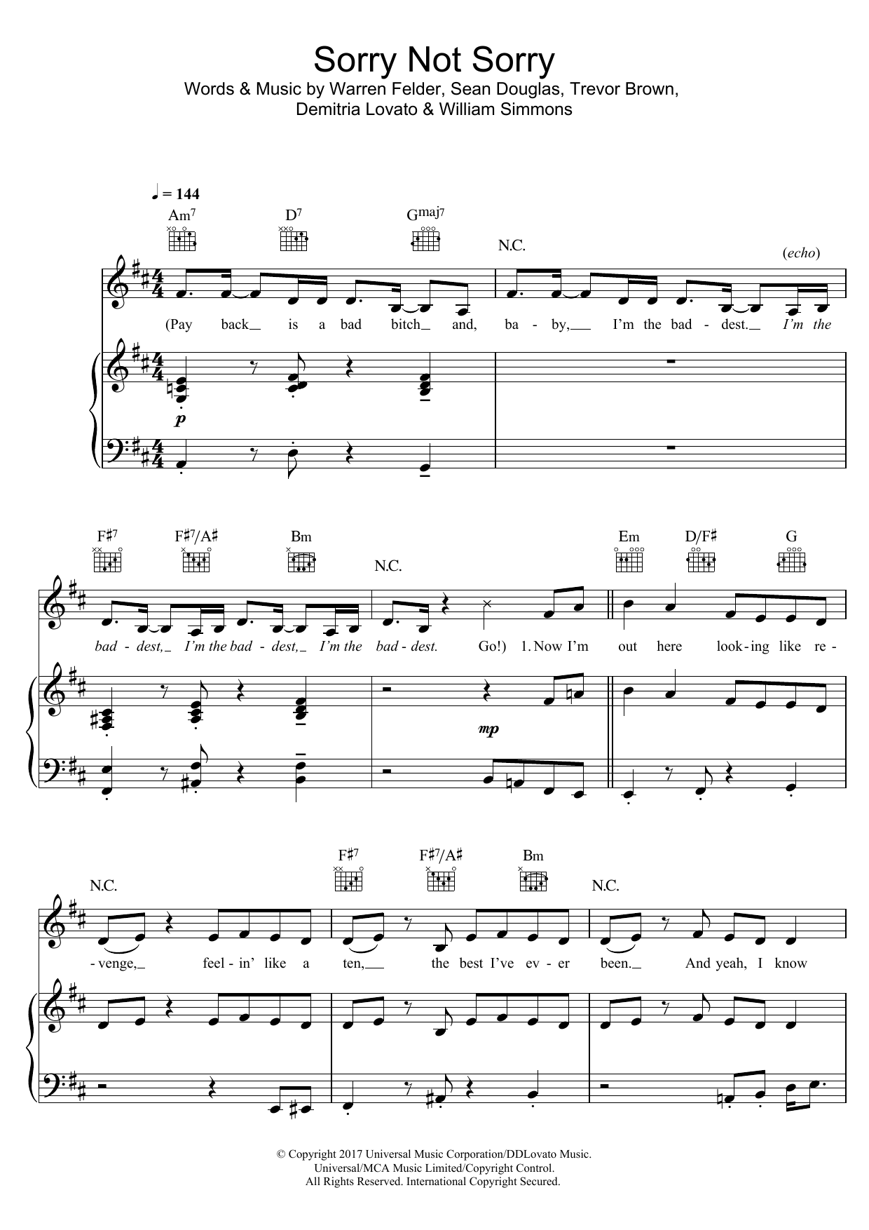 Download Demi Lovato Sorry Not Sorry Sheet Music and learn how to play Keyboard PDF digital score in minutes