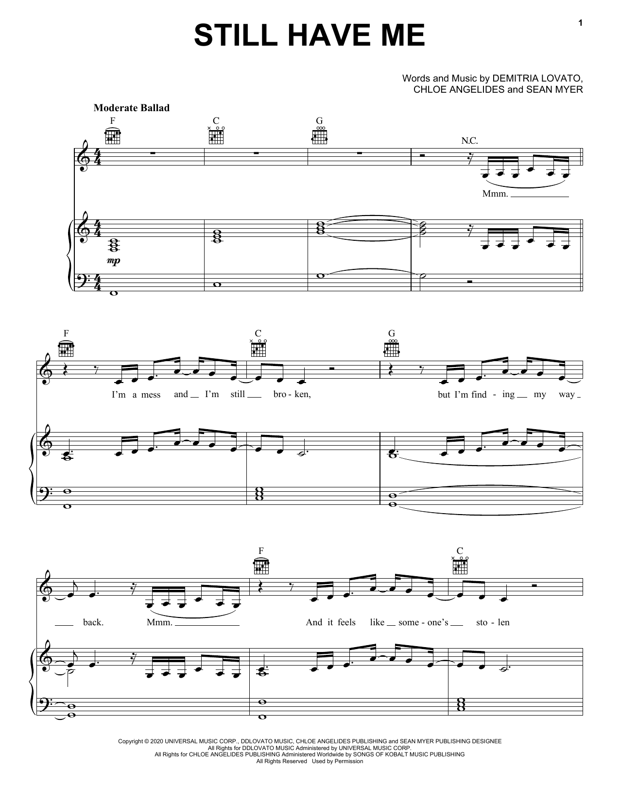 Download Demi Lovato Still Have Me Sheet Music and learn how to play Piano, Vocal & Guitar Chords (Right-Hand Melody) PDF digital score in minutes