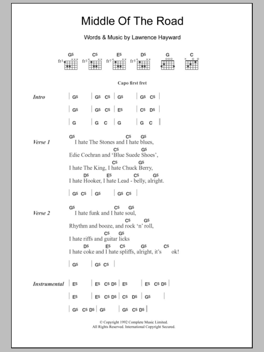 Download Denim Middle Of The Road Sheet Music and learn how to play Lyrics & Chords PDF digital score in minutes