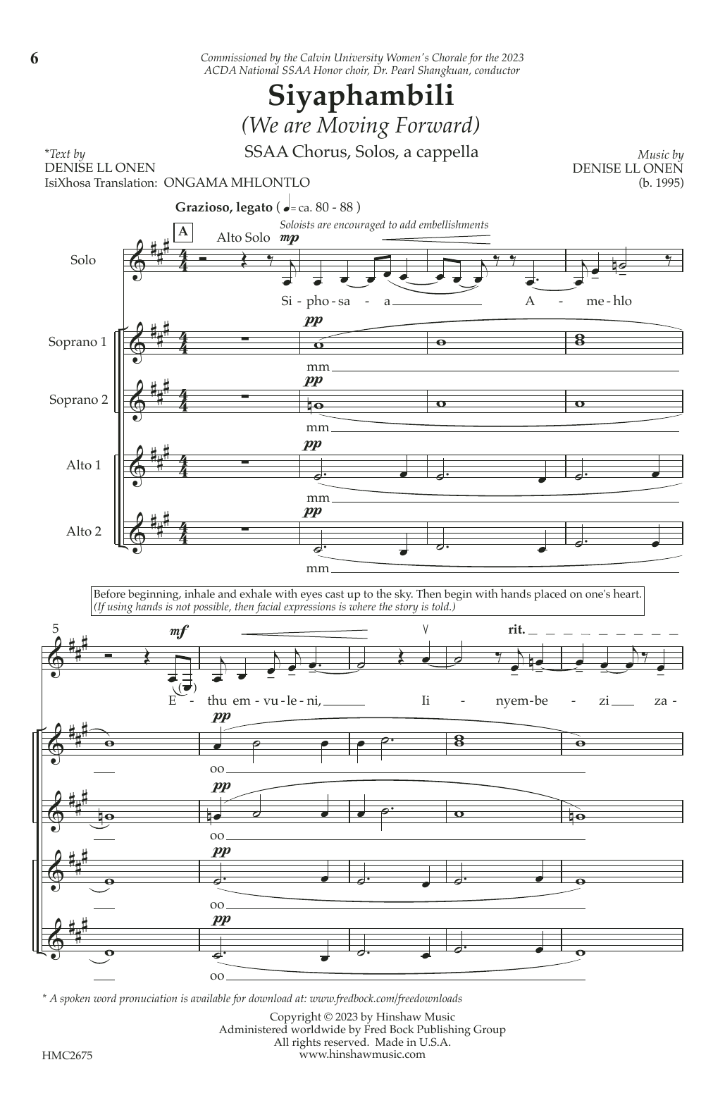 Download Denise LL Onen Siyaphambili Sheet Music and learn how to play SSAA Choir PDF digital score in minutes