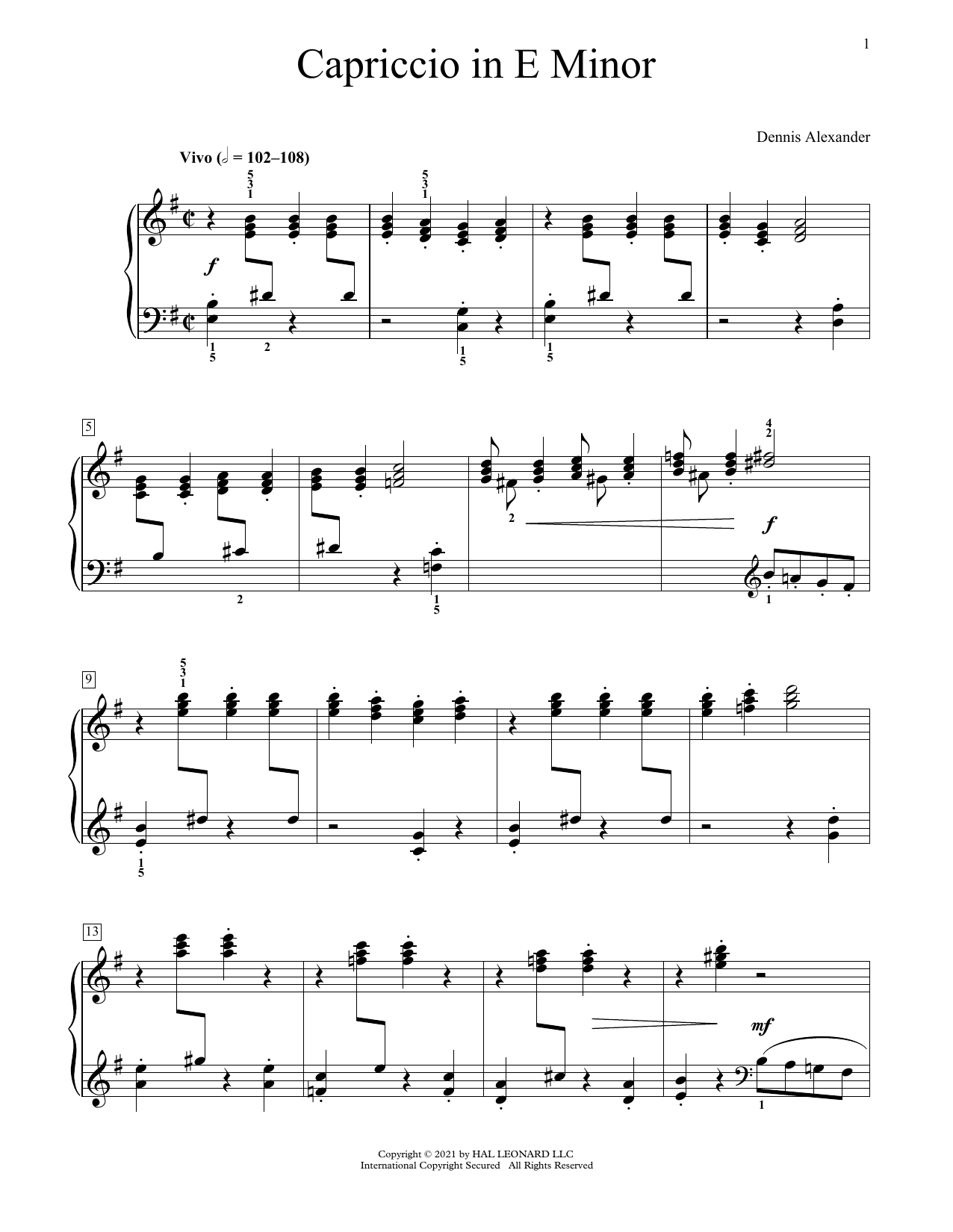 Download Dennis Alexander Capriccio In E Minor Sheet Music and learn how to play Educational Piano PDF digital score in minutes