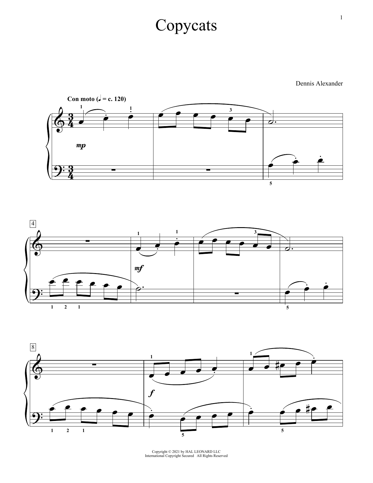 Download Dennis Alexander Copycats Sheet Music and learn how to play Educational Piano PDF digital score in minutes