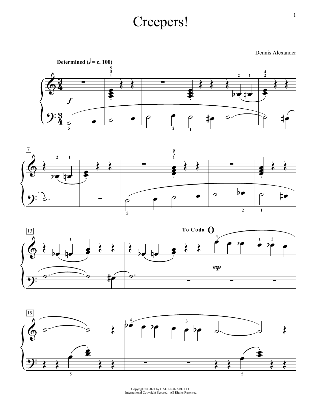 Download Dennis Alexander Creepers Sheet Music and learn how to play Educational Piano PDF digital score in minutes