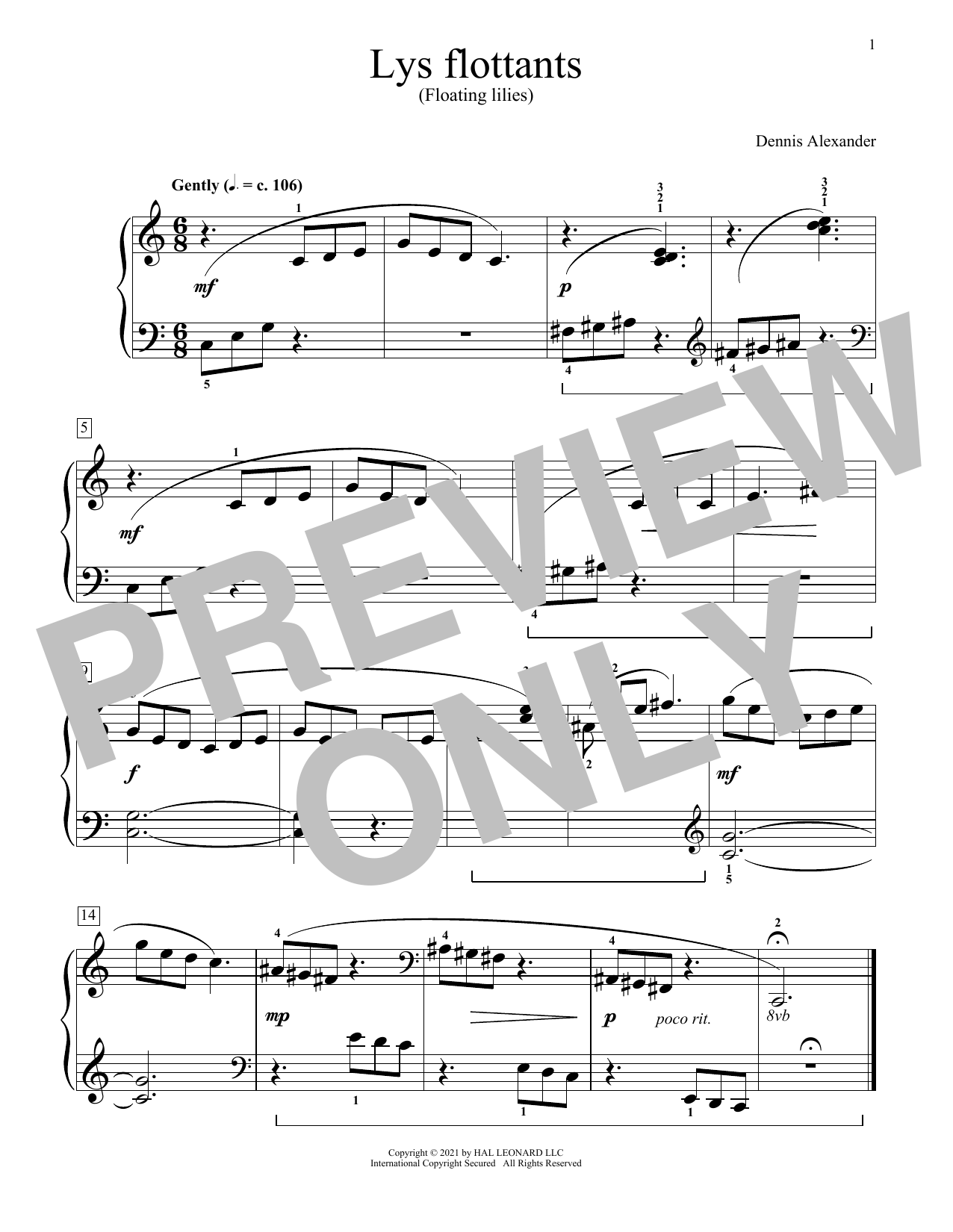 Download Dennis Alexander Lys Flottants (Floating Lilies) Sheet Music and learn how to play Educational Piano PDF digital score in minutes