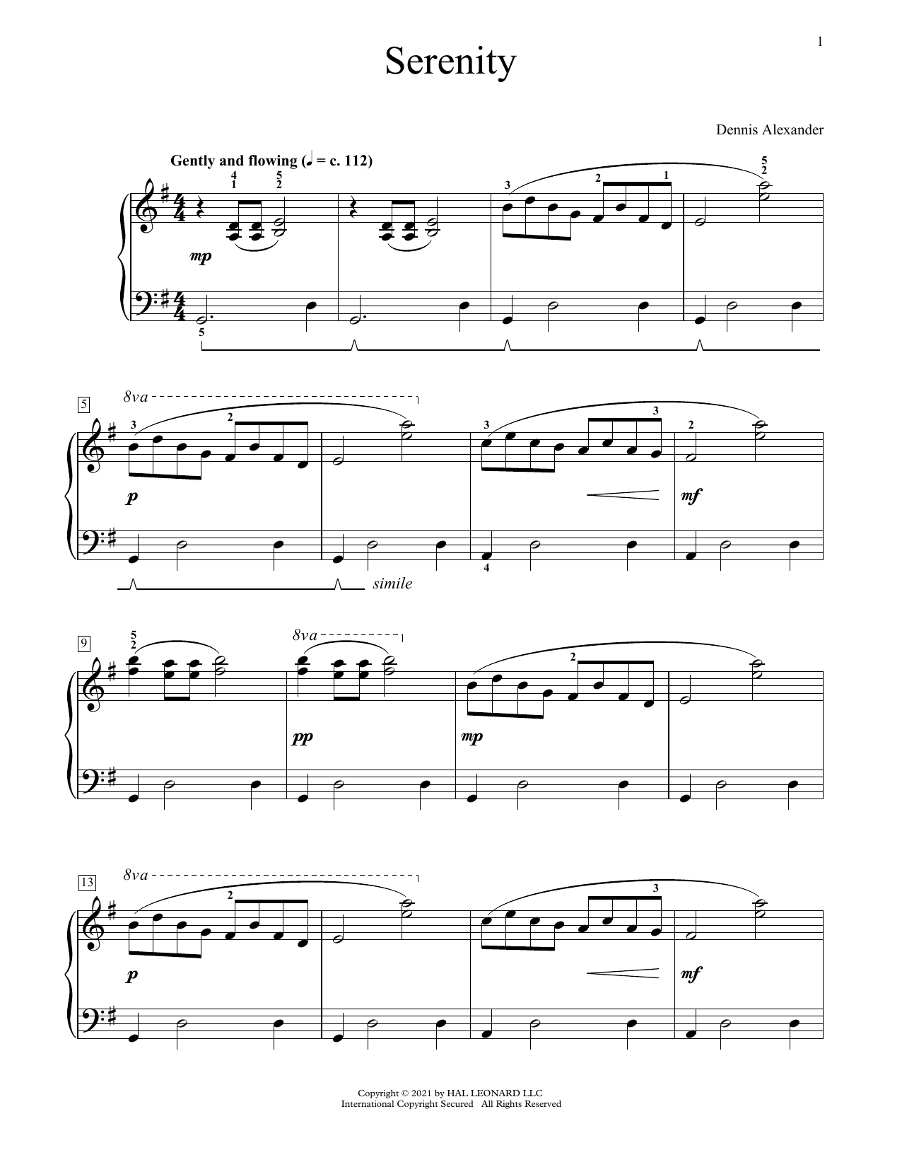 Download Dennis Alexander Serenity Sheet Music and learn how to play Educational Piano PDF digital score in minutes
