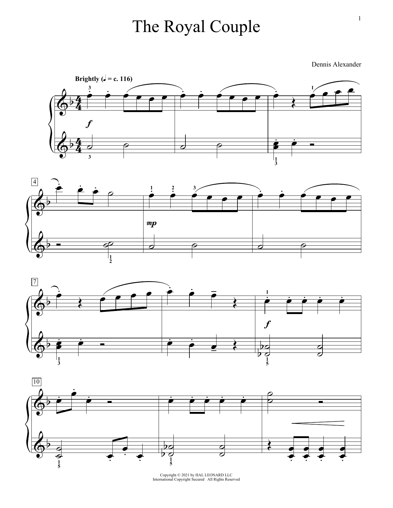 Download Dennis Alexander The Royal Couple Sheet Music and learn how to play Educational Piano PDF digital score in minutes