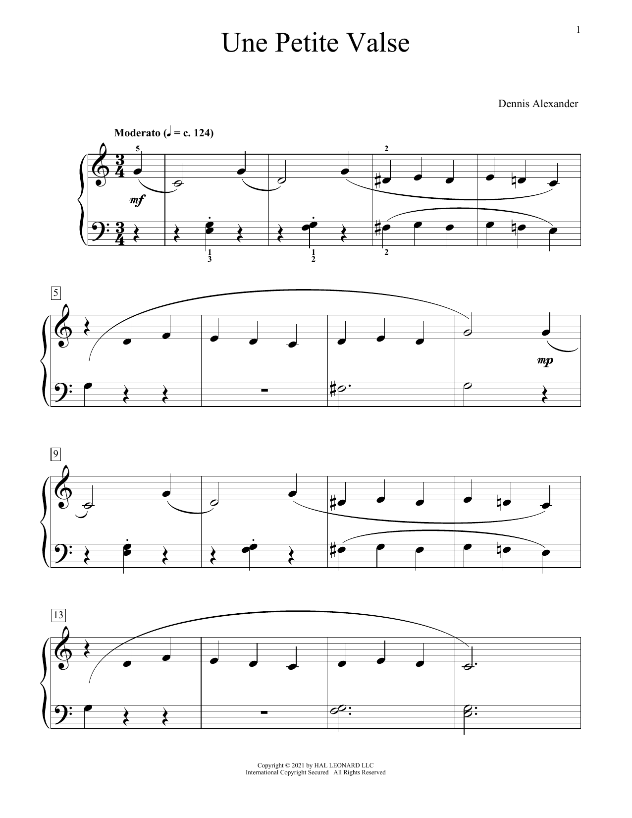 Download Dennis Alexander Une Petite Valse Sheet Music and learn how to play Educational Piano PDF digital score in minutes