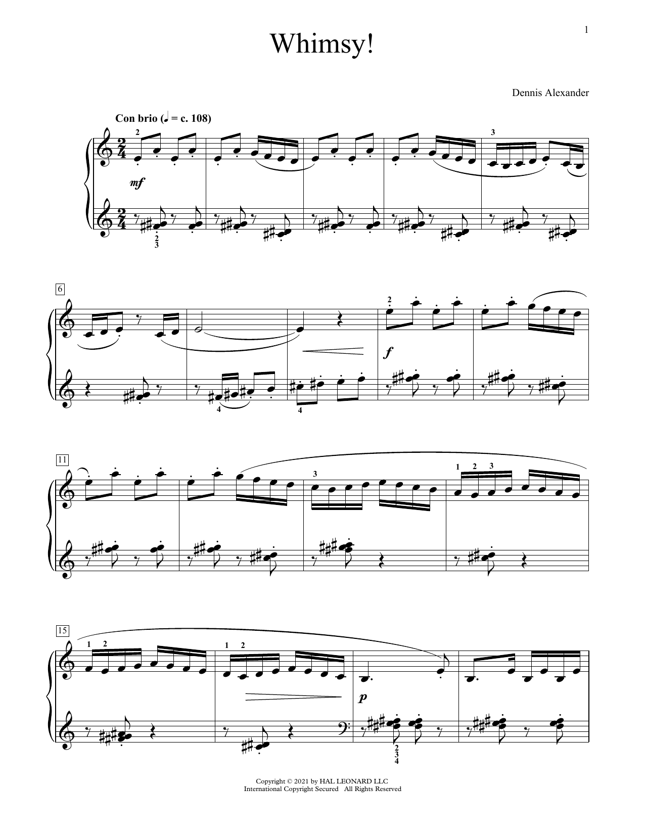 Download Dennis Alexander Whimsy! Sheet Music and learn how to play Educational Piano PDF digital score in minutes