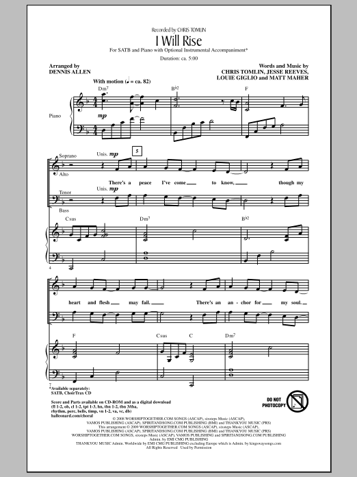 Download Dennis Allen I Will Rise Sheet Music and learn how to play SATB Choir PDF digital score in minutes