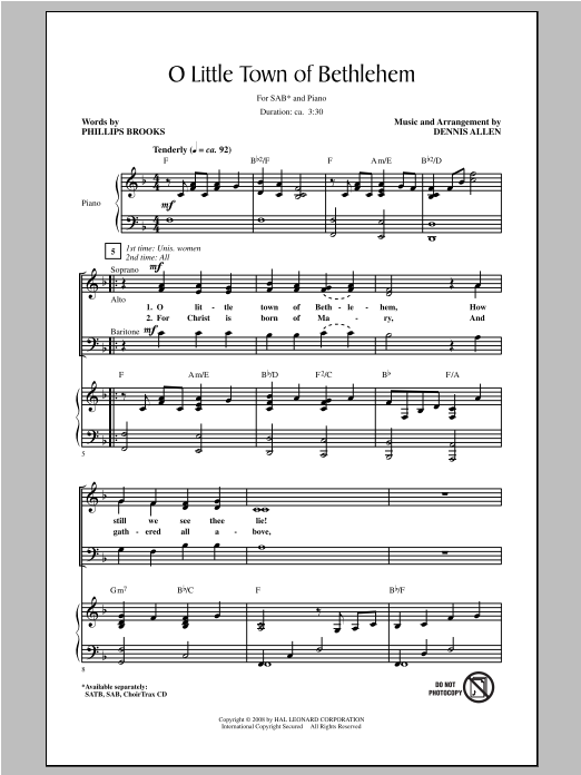 Download Phillips Brooks O Little Town of Bethlehem Sheet Music and learn how to play SATB PDF digital score in minutes