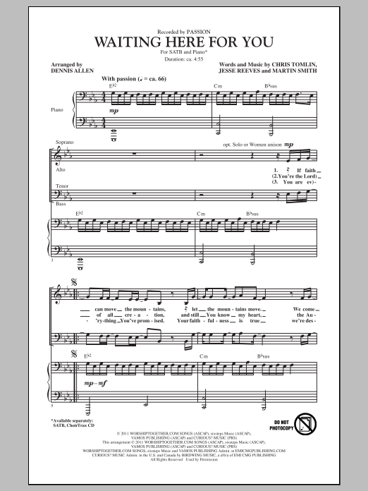 Download Dennis Allen Waiting Here For You Sheet Music and learn how to play SATB PDF digital score in minutes