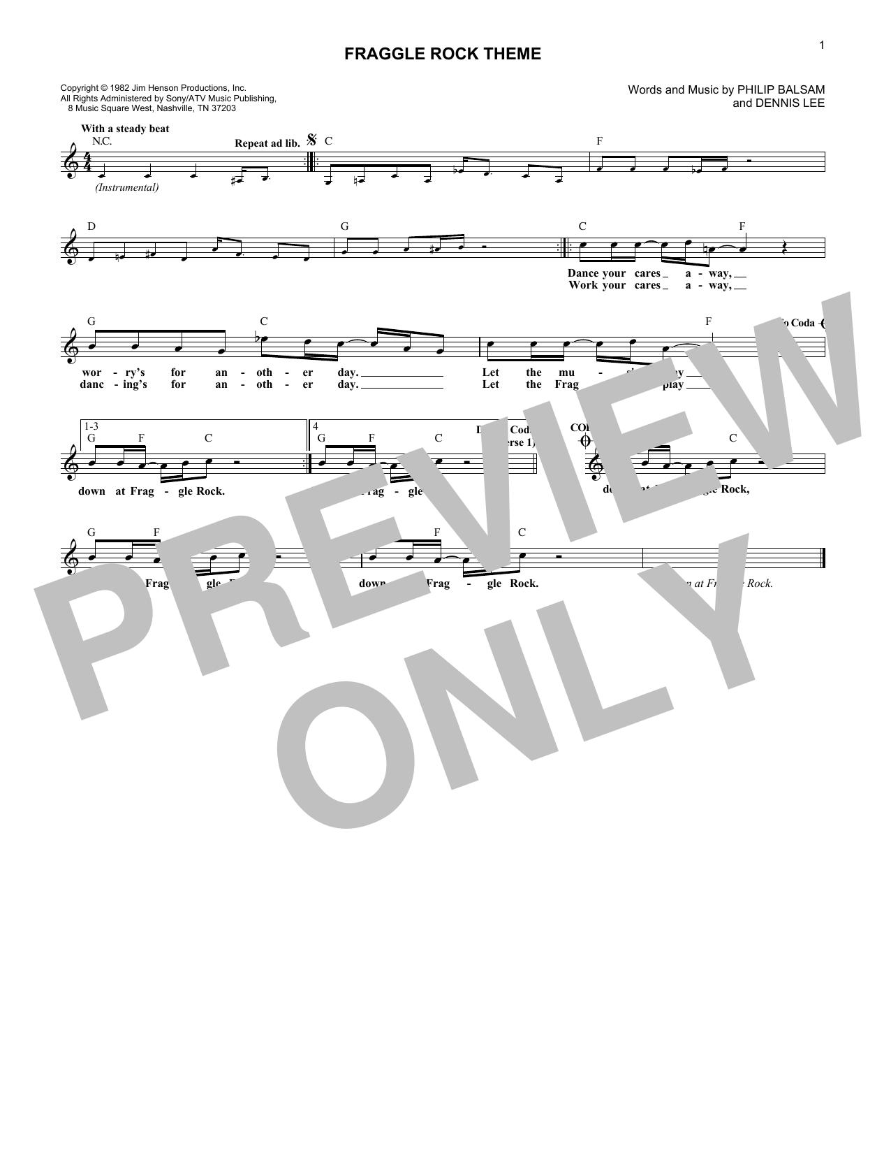Download Dennis Beynon Lee Fraggle Rock Theme Sheet Music and learn how to play Melody Line, Lyrics & Chords PDF digital score in minutes