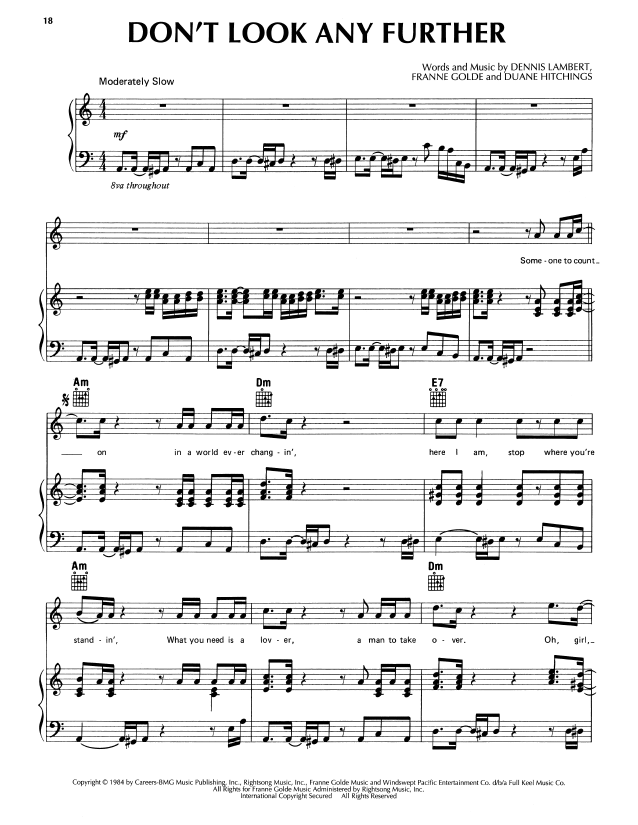 Download Dennis Edwards Don't Look Any Further Sheet Music and learn how to play Piano, Vocal & Guitar (Right-Hand Melody) PDF digital score in minutes