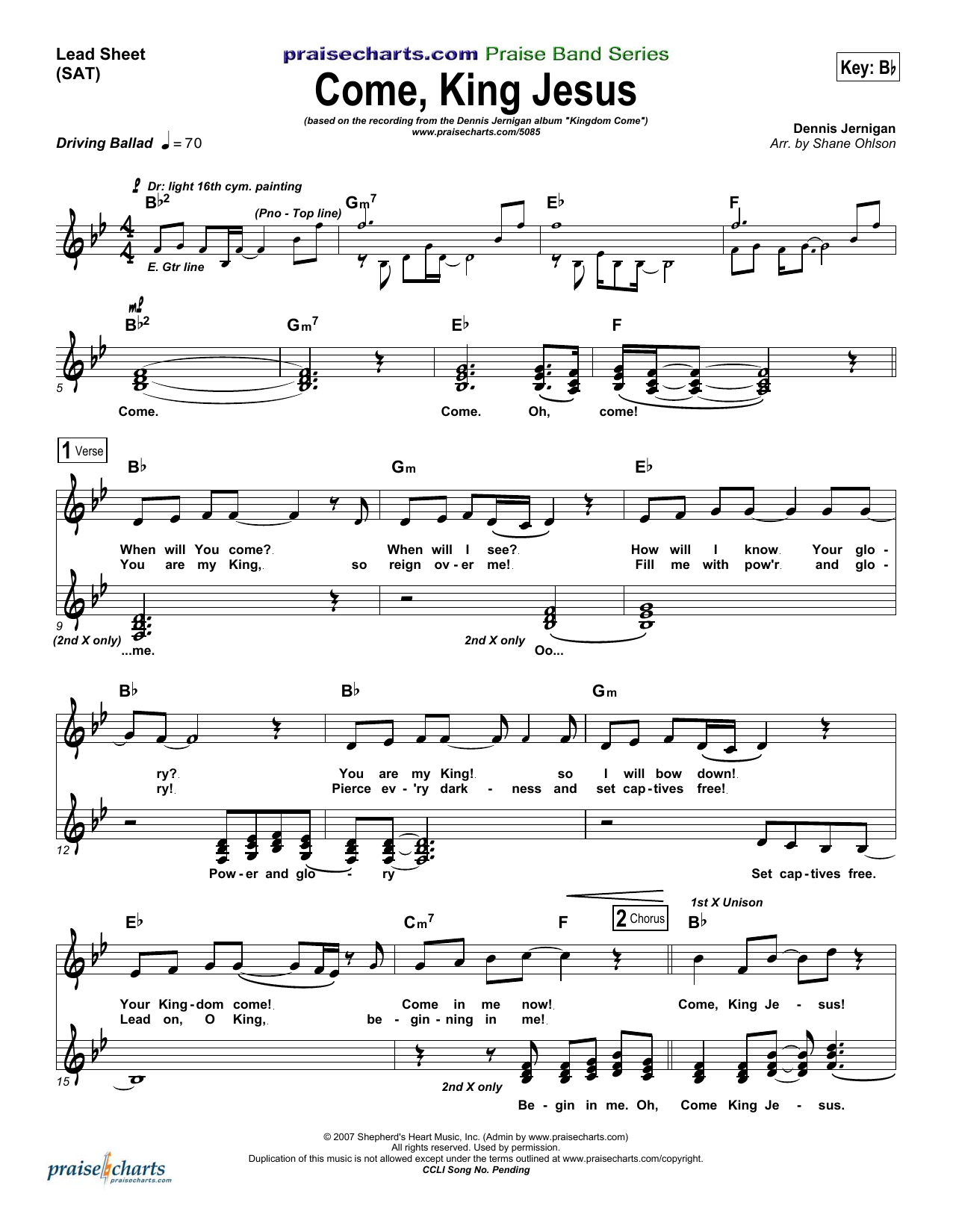 Download Dennis Jernigan Come King Jesus Sheet Music and learn how to play Lead Sheet / Fake Book PDF digital score in minutes