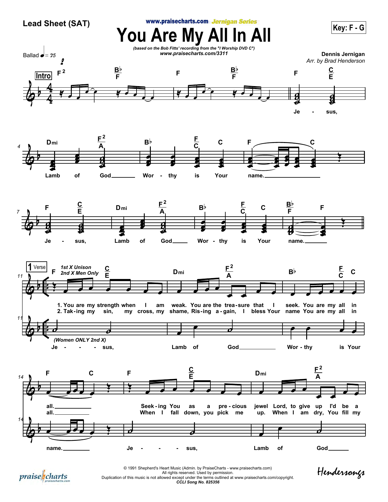 Download Dennis Jernigan You Are My All in All Sheet Music and learn how to play Lead Sheet / Fake Book PDF digital score in minutes