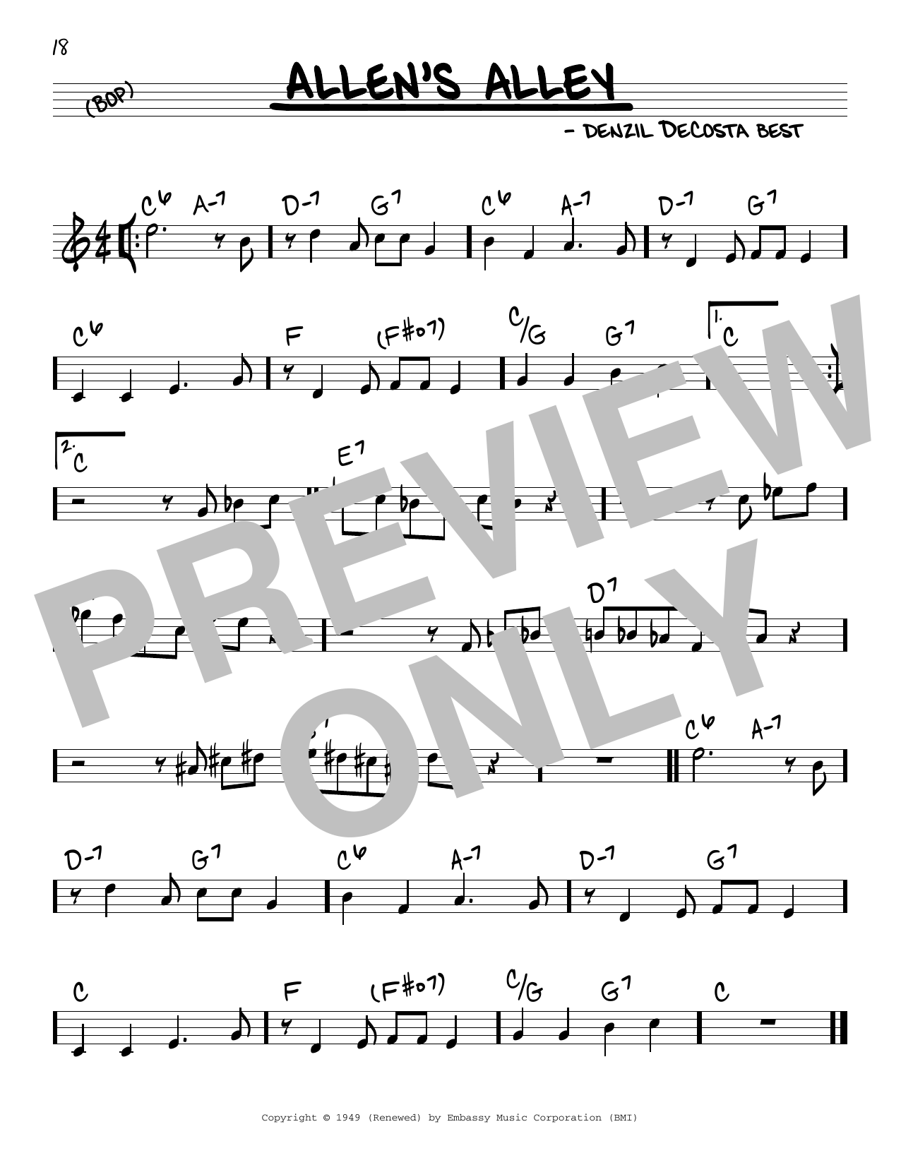 Download Denzil DeCosta Best Wee (Allen's Alley) Sheet Music and learn how to play Real Book – Melody & Chords PDF digital score in minutes