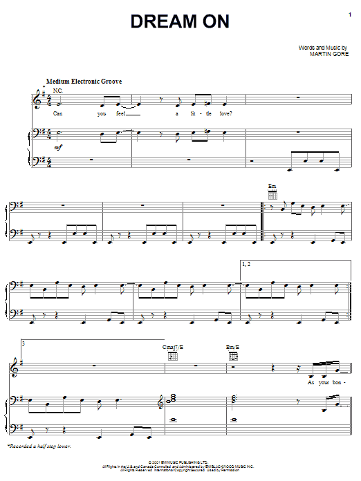 Download Depeche Mode Dream On Sheet Music and learn how to play Piano, Vocal & Guitar (Right-Hand Melody) PDF digital score in minutes